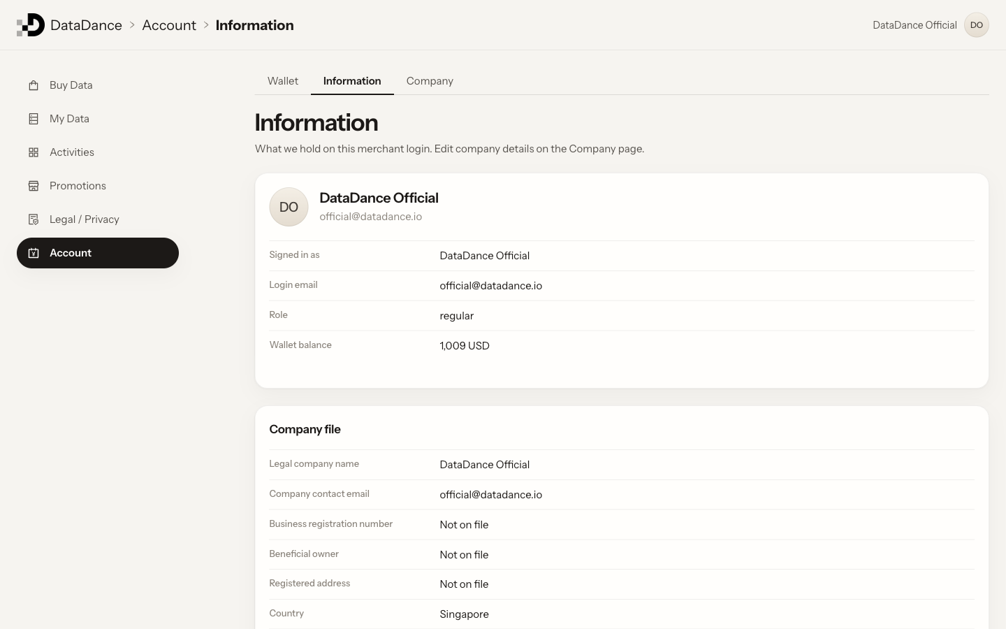Account Information page