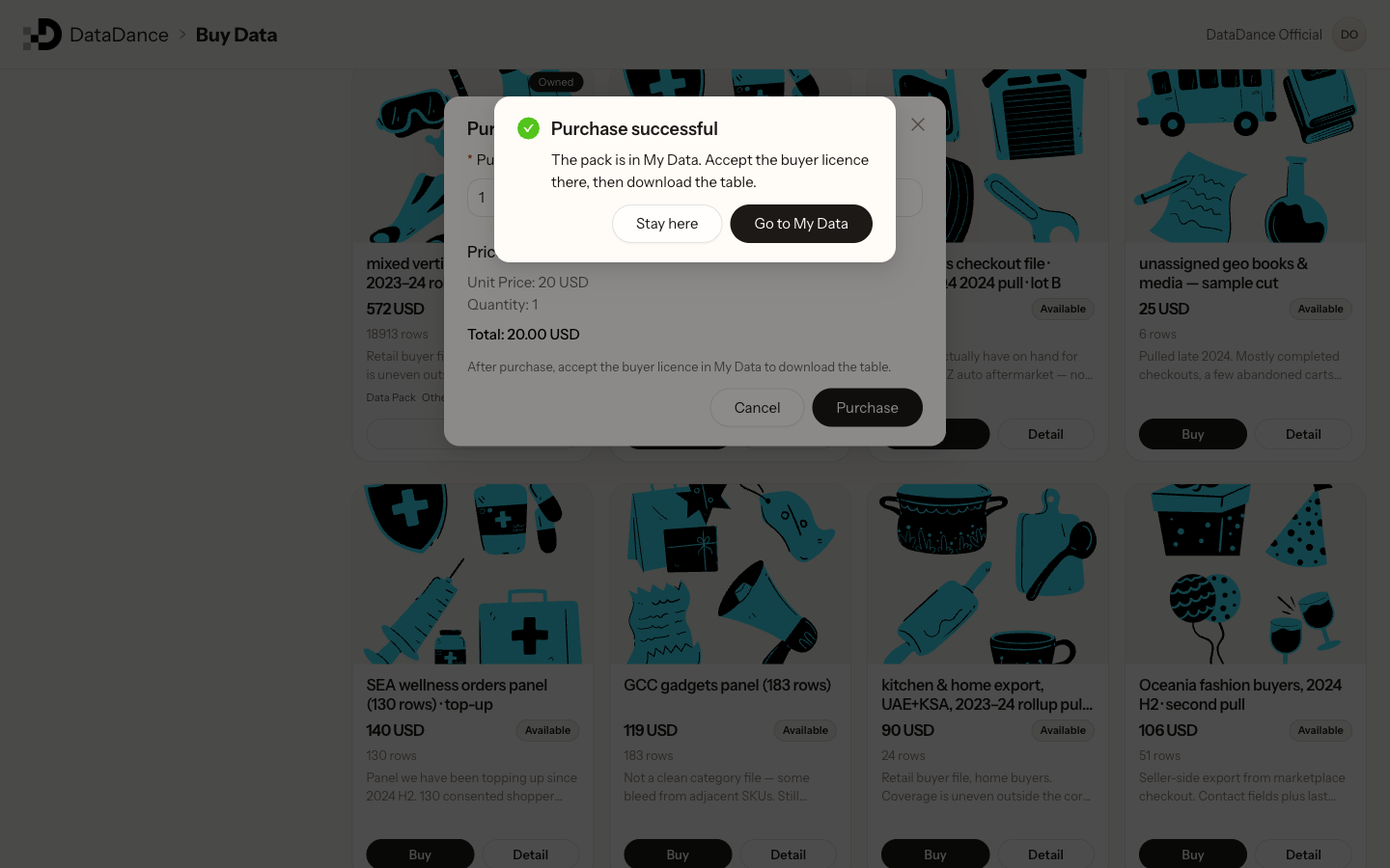 Purchase successful green check