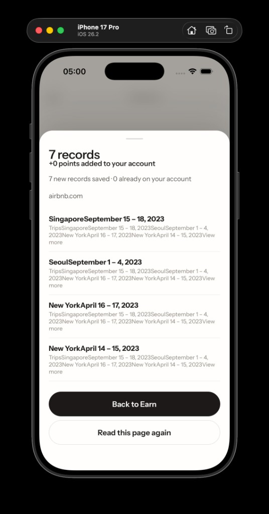 Seven Airbnb trip records saved
