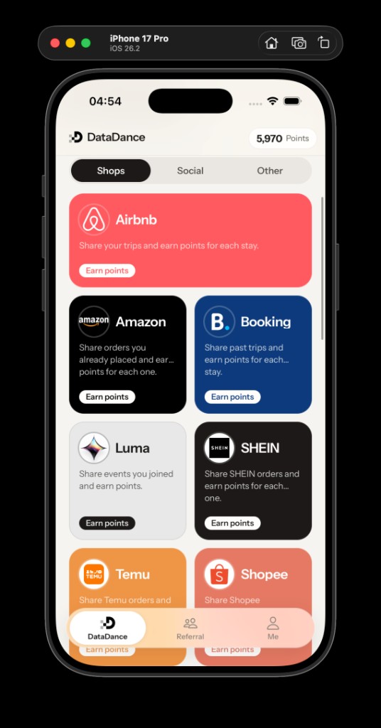 Shops tab with Airbnb featured
