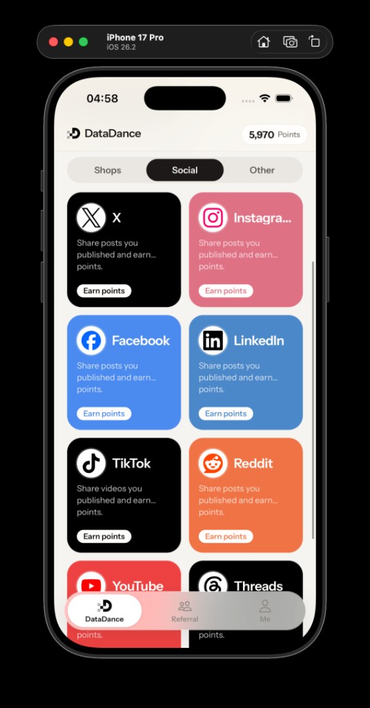 Social tab with X Instagram Facebook LinkedIn