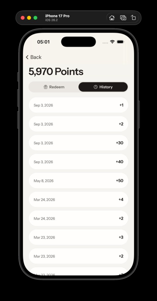 Points history list