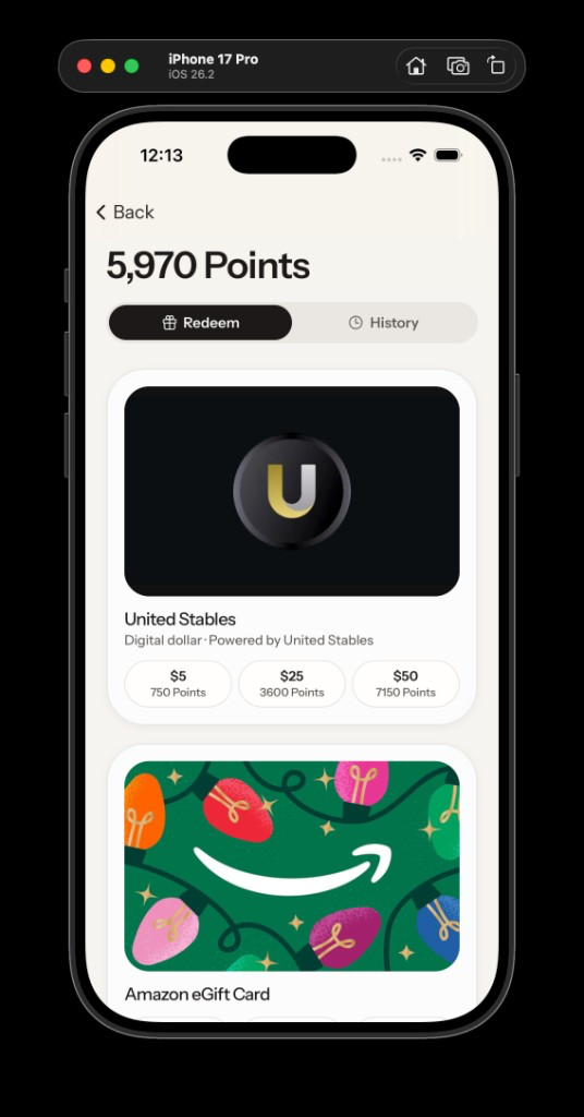 Redeem United Stables digital dollars and Amazon gift cards